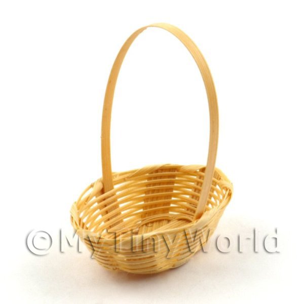 1/12 Scale Dolls House Miniatures  | Dolls House Miniature Handmade Oval Wicker Basket With Handle